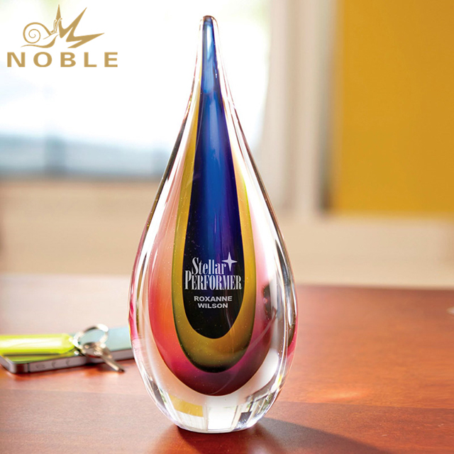 19---042 Due to customer demand, behold ... a larger and more colorful version of our highly rated teardrop shaped art glass creations. Great as an award or a gift for home decor.