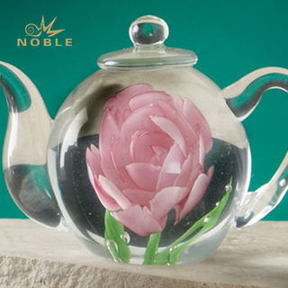 Pink Flower Hand Blown Art Glass Pot