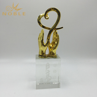 Decorative Gold Love Metal Trophy with Clear Crystal Base