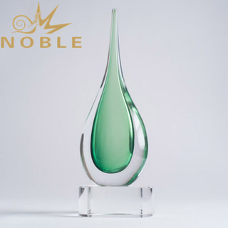 Green Teardrop Art Glass Trophy 