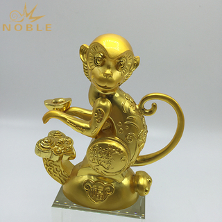 Chinese Character Metal Gold Monkey Figurine Trophy