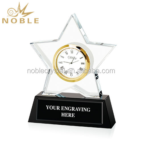 High Quality Souvenir Gift Custom Crystal Star Trophy With Clock