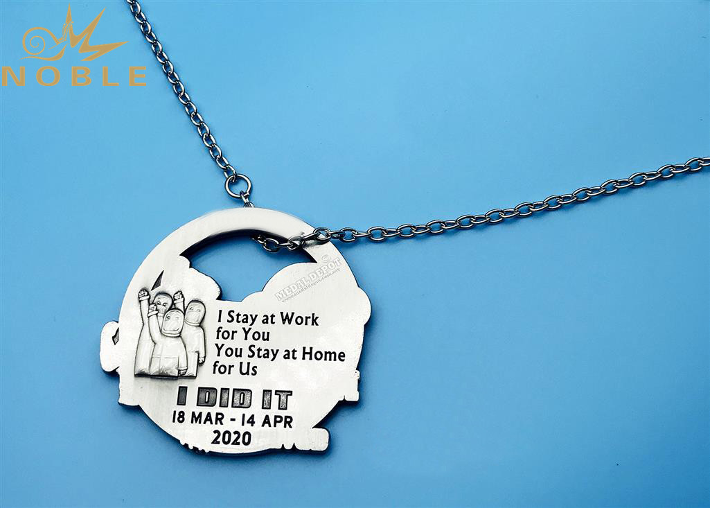High Quality Custom Design COVID-19 CORONA Virus Metal Medal with Metal Chain As Ribbon 