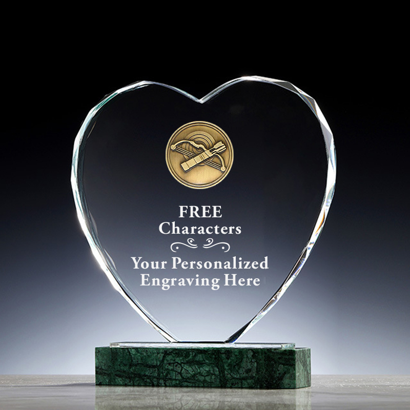 Popular Marble Base Custom Sports Archery Medal Champion Crystal Heart Trophy