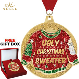 High Quality Custom Metal Ugly Christmas Sweater Glitter Medal