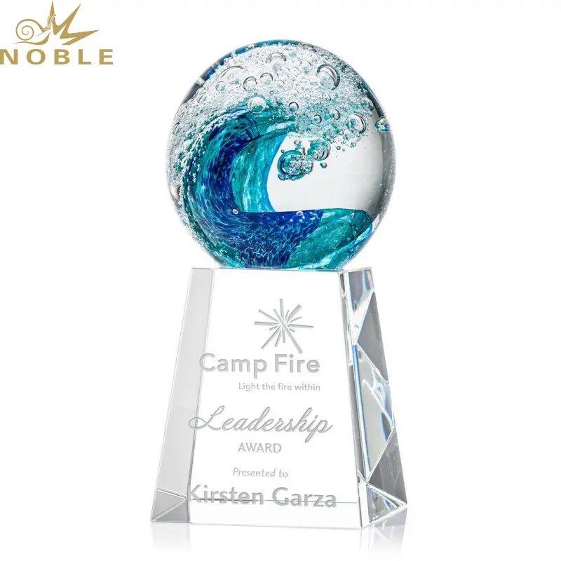 Noble Best Selling Custom Engraving Surf Art Glass Trophy on Clear Base