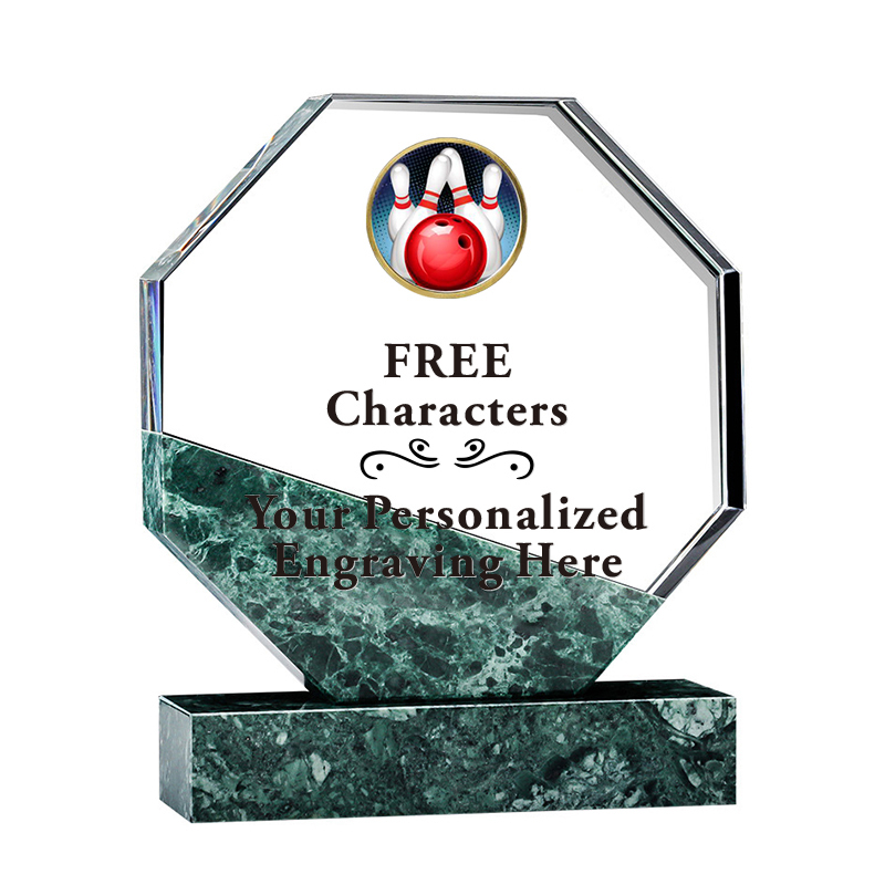 High Quality Custom Champion Sports Bowling Trophy Crystal Plaque with Marble Base 
