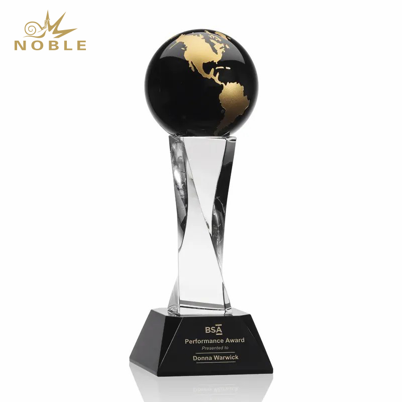 Noble Best Selling Free Engraving Black Crystal Globe Award Trophy 