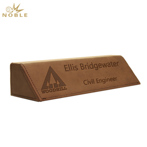 Noble Dark Brown Laserable Leatherette Desk Desk Wedge Name Plate With Custom Logo Promotional Business Office Gift Hand Craft