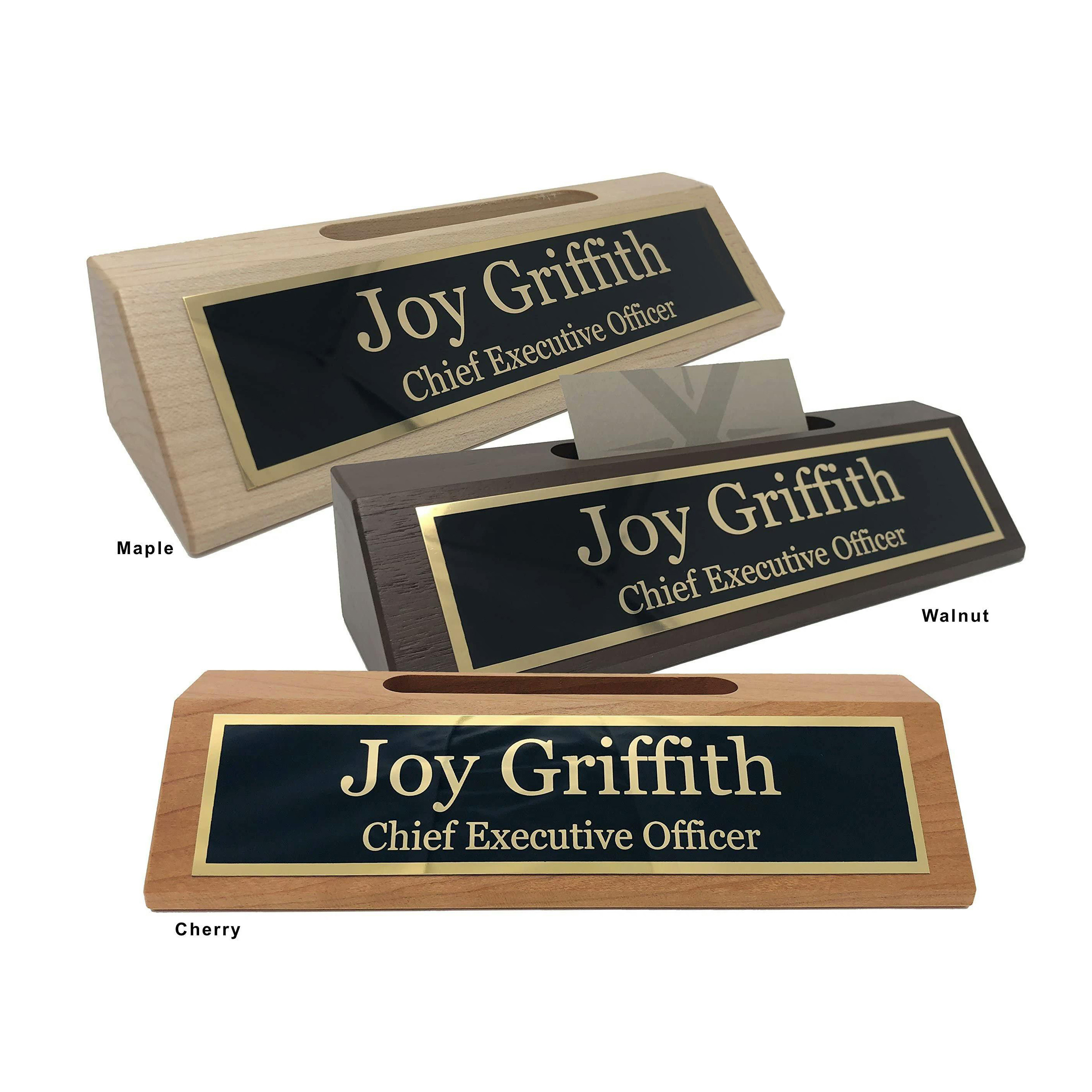 Noble Walnut Desk Name Plate With Metal Plate Custom Bespoke Logo Promotional Business Gift Office Desk Decoration Hand Craft