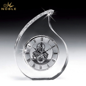 Noble Manufacturer Crystal Glass Fire Clock Business Gift Customized Bespoke Logo Office Decoration Trophy Award Hand Craft Tabletop clock