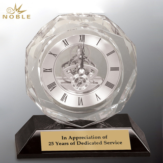 Noble Crystal Glass Clock Business Gift Customized Bespoke Logo Office Decoration Trophy Award Tabletop clock