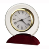 Noble Manufacturer Glass Clock With Red Wood Base Business Gift Customized Bespoke Logo Office Decoration Trophy Award Hand Craft Desk Gift
