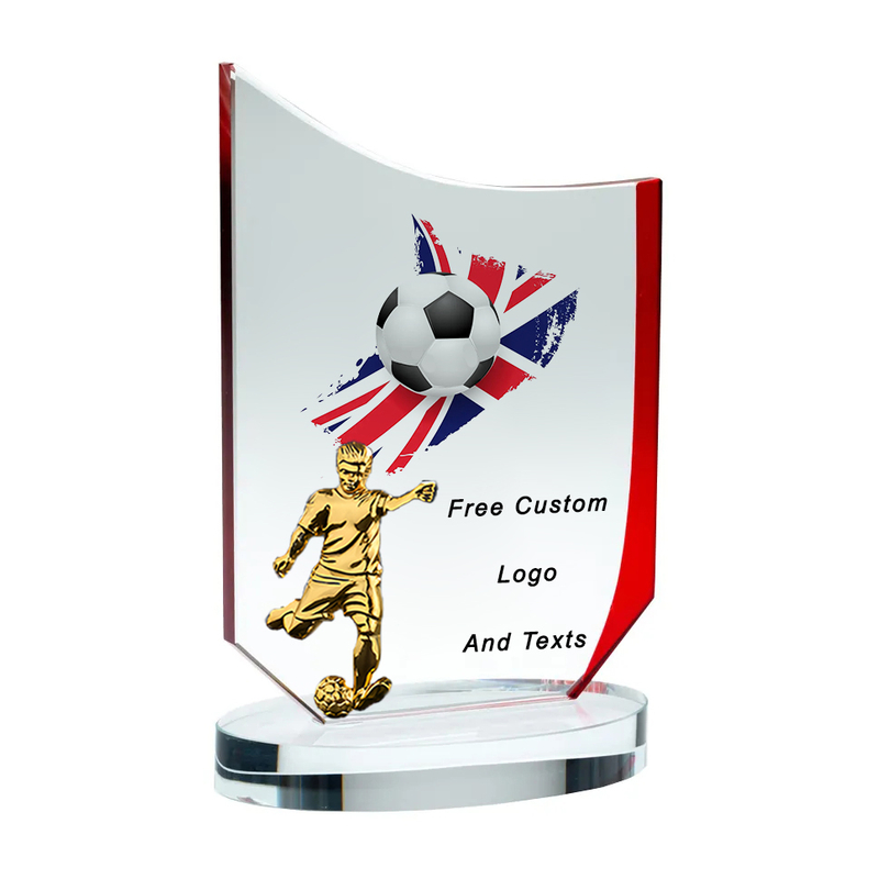 Noble Manufacturer Wholesale Glass Plaque With Custom Printing Logo UK Gift Personalized Sports Soccer Trophy Award Hand Crafts