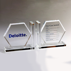 Noble Manufacturer Transparent Crystal Glass Achievement Custom Bespoke Logo Business School Office Desk Gift Hand Craft Bookend