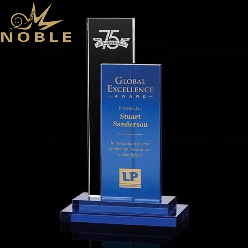 Noble Custom Blue Crystal Plaque Trophy with Free Engraving