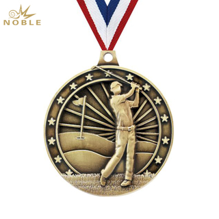 Noble High Quality Gold Silver Bronze Metal Figure Business Gift Sports Awards Custom Bespoke Logo Golf A Hole in One Trophy Medal