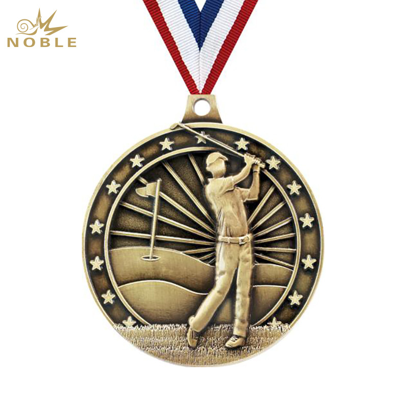 Noble High Quality Gold Silver Bronze Metal Figure Business Gift Sports Awards Custom Bespoke Logo Golf A Hole in One Trophy Medal