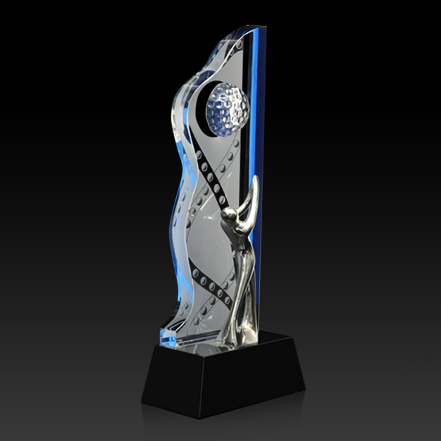 Noble High Quality Crystal Business Gift Sports Awards Custom Bespoke Logo Golf A Hole in One Metal Figure Trophy Hand Craft