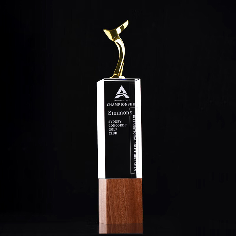 Noble High Quality Crystal Business Gift Sports Awards With Wood Base Custom Bespoke Logo Golf A Hole in One Trophy Hand Craft