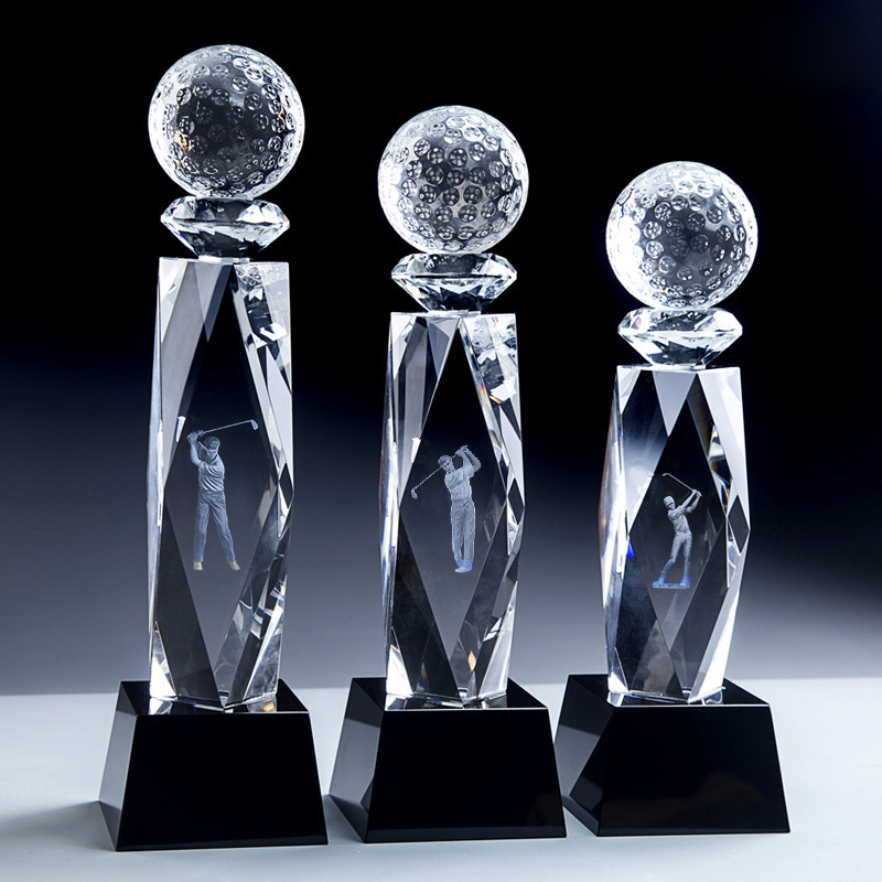 Noble High Quality 3D Laser Crystal Business Gift Sports Awards Custom Bespoke Logo Golf A Hole in One Trophy Hand Craft