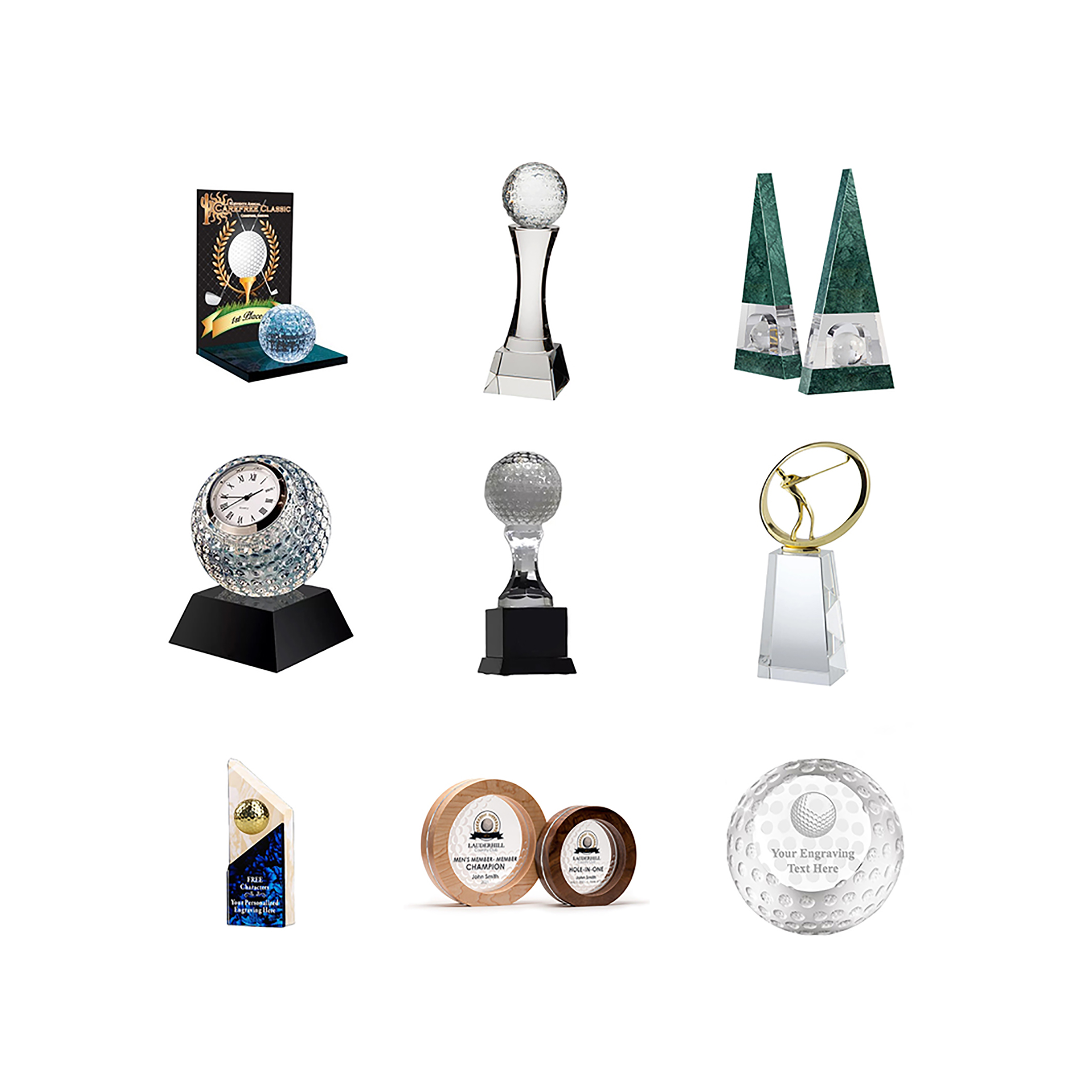 Noble High Quality K9 Crystal Business Gift Sports Awards Custom Bespoke Logo Golf A Hole in One Trophy Hand Craft