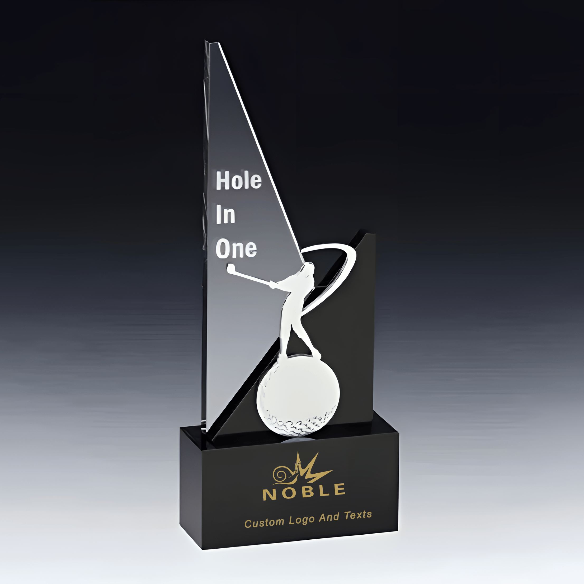 Noble High Quality K9 Crystal Business Gift Sports Awards Custom Bespoke Logo Golf A Hole in One Trophy Hand Craft