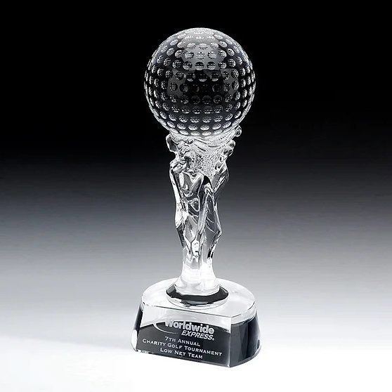 Noble High Quality Crystal Business Gift Sports Awards Custom Bespoke Logo Golf A Hole in One Trophy Hand Craft