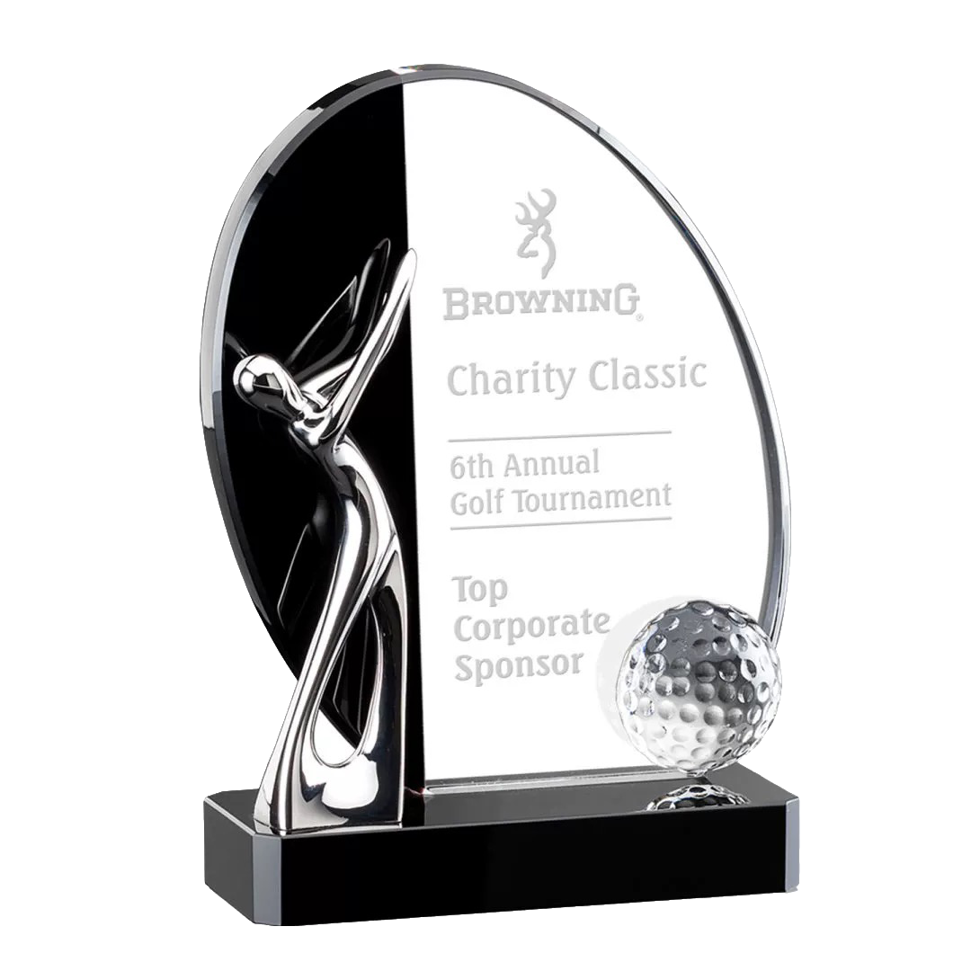 Noble High Quality Crystal Glass Business Gift Sports Awards Custom Bespoke Logo Golf A Hole in One Trophy Hand Craft
