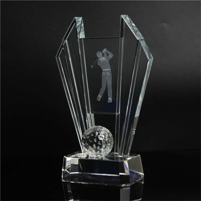 Noble High Quality K9 Crystal With 3D Laser Business Gift Sports Awards Custom Bespoke Logo Golf A Hole in One Trophy Hand Craft
