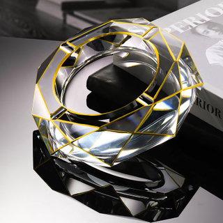 Noble Optical Crystal With Gold Edges Award Trophy Award Custom Logo Business Office Gift Ashtray Hand Craft