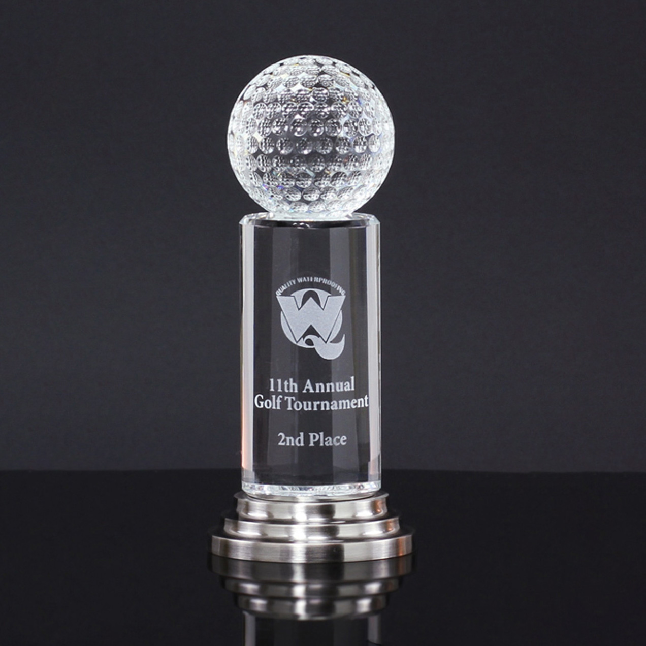 Noble Crystal Golf Ball And Crystal Column On Metal Base Golf Trophy Award