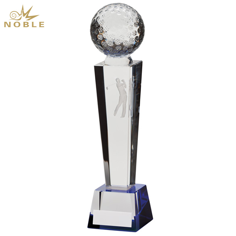 Noble Crystal Glass 3D Engraving Custom Logo Golf Trophy Award