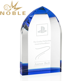 Free Engraving High Quality Custom Optical Crystal Trophy with Blue Accent