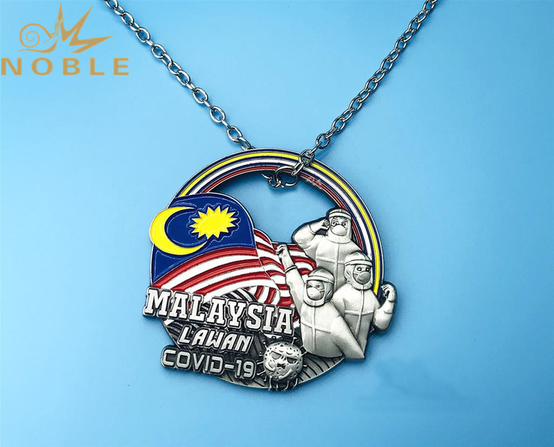 High Quality Custom Design COVID-19 CORONA Virus Metal Medal with Metal Chain As Ribbon 