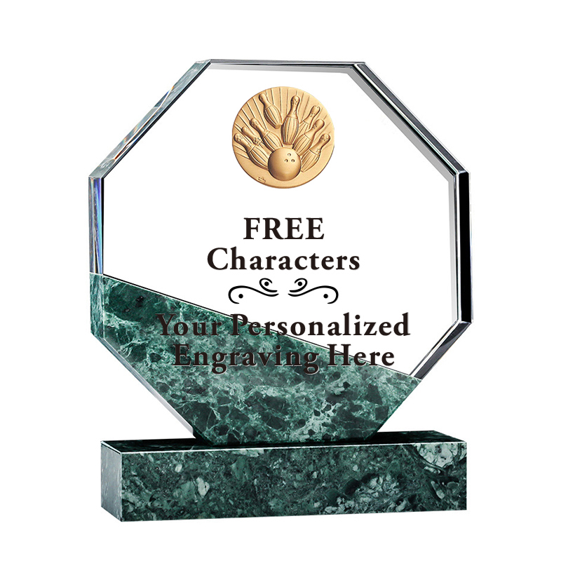 High Quality Custom Champion Sports Bowling Trophy Crystal Plaque with Marble Base 