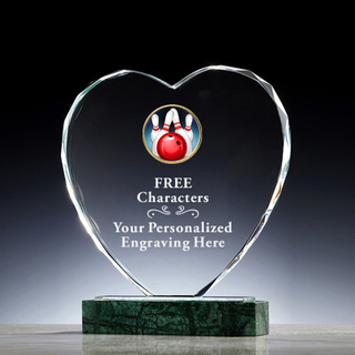 Hot Selling Custom Engraving Sports Champion Bowling Award Crystal Souvenir Heart Trophy 