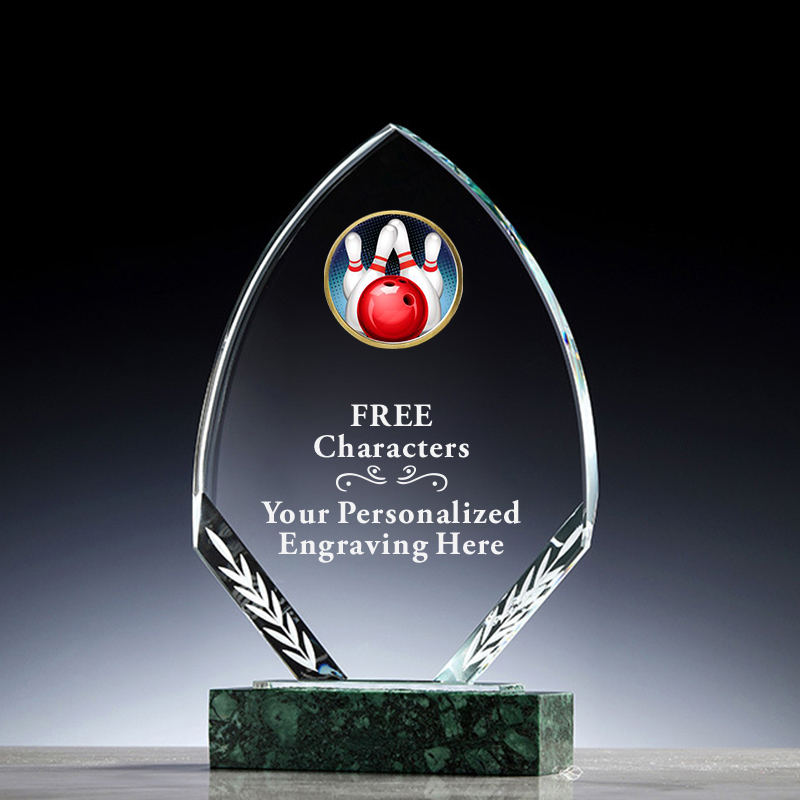 Luxury Marble Base Custom Sports Crystal Bowling Trophy with Custom Medals 