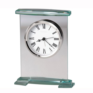 Noble Manufacturer Jade Glass Clock With Metal Base Business Gift Customized Bespoke Logo Office Decoration Trophy Award Hand Craft Desk Gift