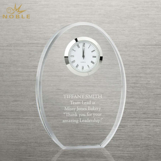 Noble Manufacturer Crystal Clock Business Gift Customized Bespoke Logo Office Decoration Trophy Award Hand Craft Plaque