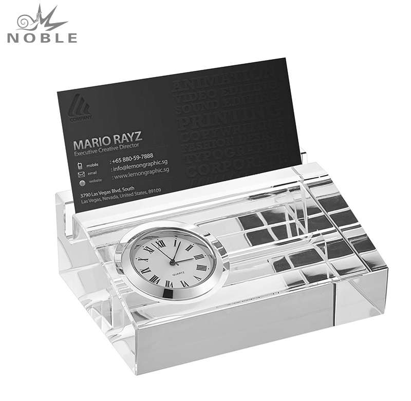 Noble Manufacturer Crystal Clock Business Gift Customized Bespoke Logo Office Decoration Trophy Award Hand Craft Desk Gift Business card