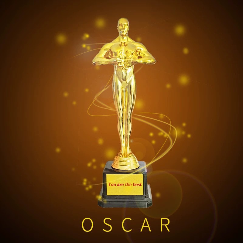 2024 New Design Different Size Custom Made Marble Base Sports Golf Soccer Basketball Marathon Custom Logo Oscar Statuette Plastic Trophy Cup 