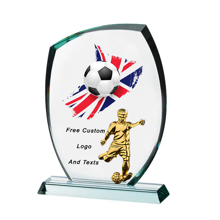 Noble Manufacturer Wholesale Glass Plaque With Custom Printing Logo UK Gift Personalized Sports Soccer Trophy Award Hand Crafts