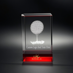 Noble High Quality 3D Laser Crystal Cube Golf Ball Golfer Sports Awards Custom Bespoke Logo Golf A Hole in One Trophy 