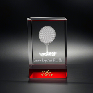 Noble High Quality 3D Laser Crystal Cube Golf Ball Golfer Sports Awards Custom Bespoke Logo Golf A Hole in One Trophy 