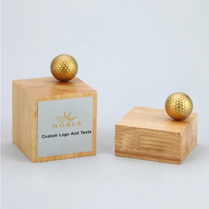 Noble High Quality Gold Metal Golf Ball Flag With Wood Base Business Gift Sports Awards Custom Bespoke Logo Golf A Hole in One Trophy