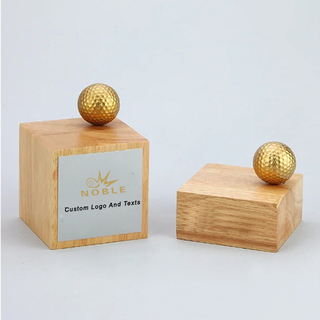 Noble High Quality Gold Metal Golf Ball Flag With Wood Base Business Gift Sports Awards Custom Bespoke Logo Golf A Hole in One Trophy
