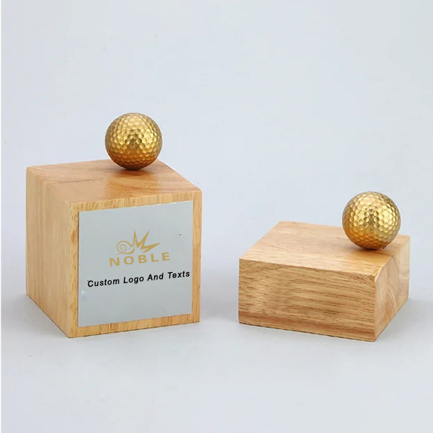 Noble High Quality Gold Metal Golf Ball Flag With Wood Base Business Gift Sports Awards Custom Bespoke Logo Golf A Hole in One Trophy