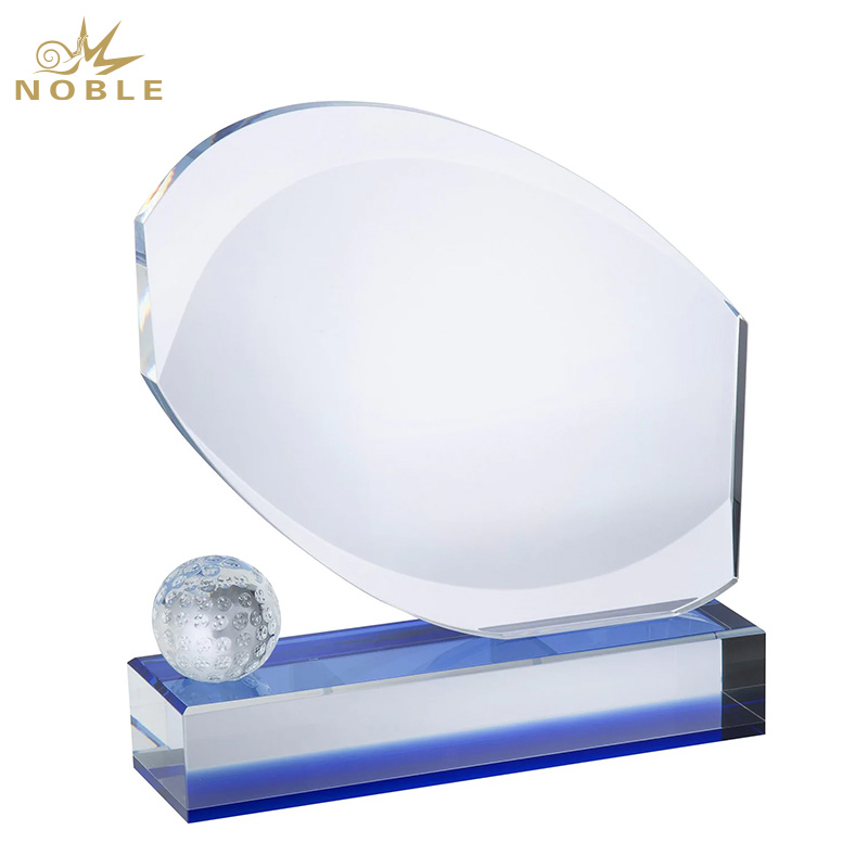 Noble Manufacturer Golf Ball Crystal Glass Plaque Sports Gift Customized Personalized Bespoke Logo Golf Trophy Award Hand Craft