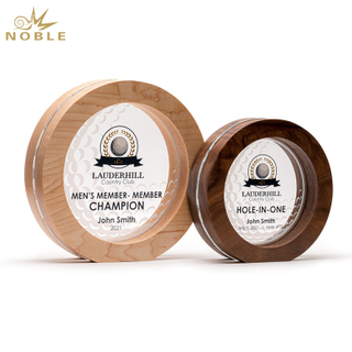 Noble Manufacturer Round Circle Crystal Wood Sports Gift Custom Bespoke Logo Golf Trophy Awards Hand Craft